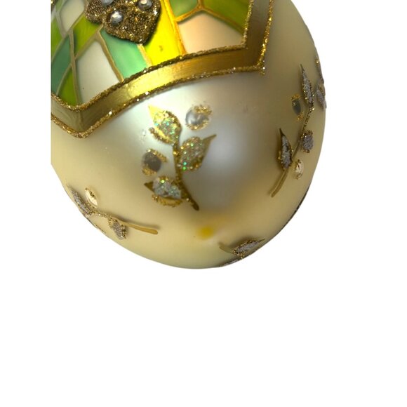 Hand-Painted Stained Glass Style Sullivans Egg Ornament With Gold Glitter Cross - Picture 5 of 7